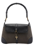 Brown Canvas Leather Jackie Bamboo Shoulder Bag