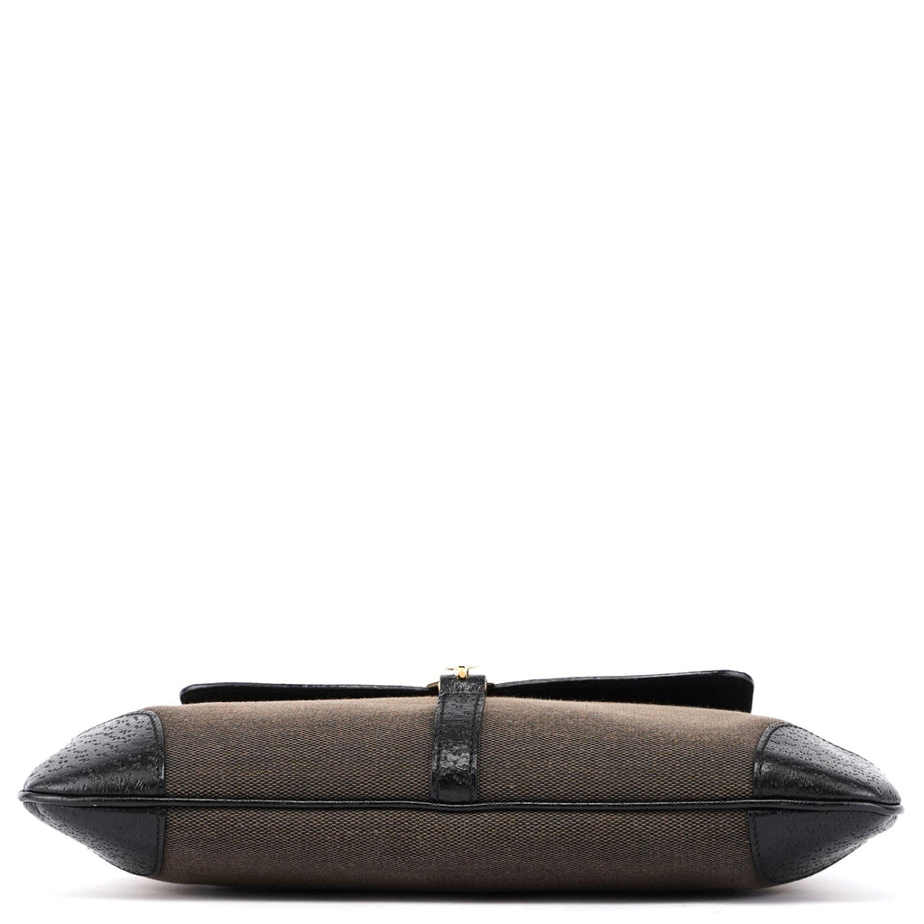 Brown Canvas Leather Jackie Bamboo Shoulder Bag