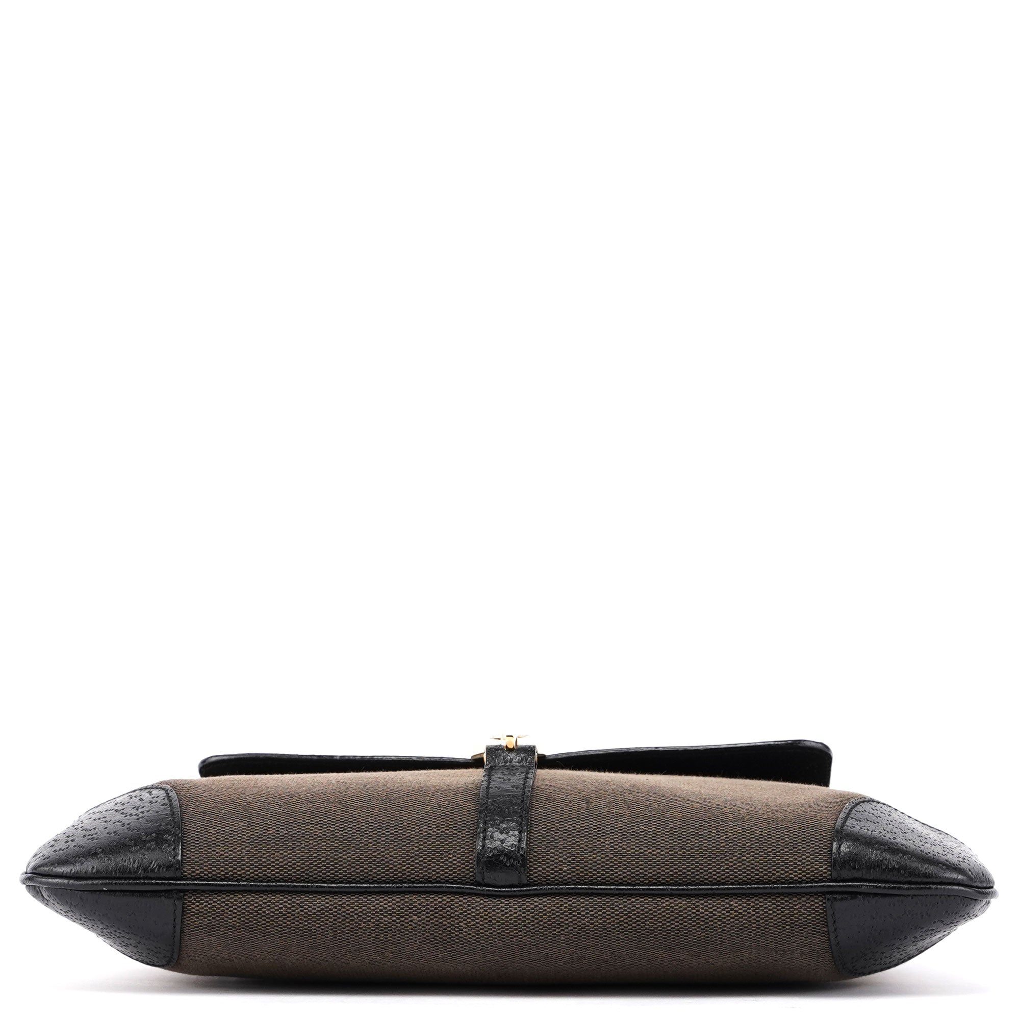 Brown Canvas Leather Jackie Bamboo Shoulder Bag