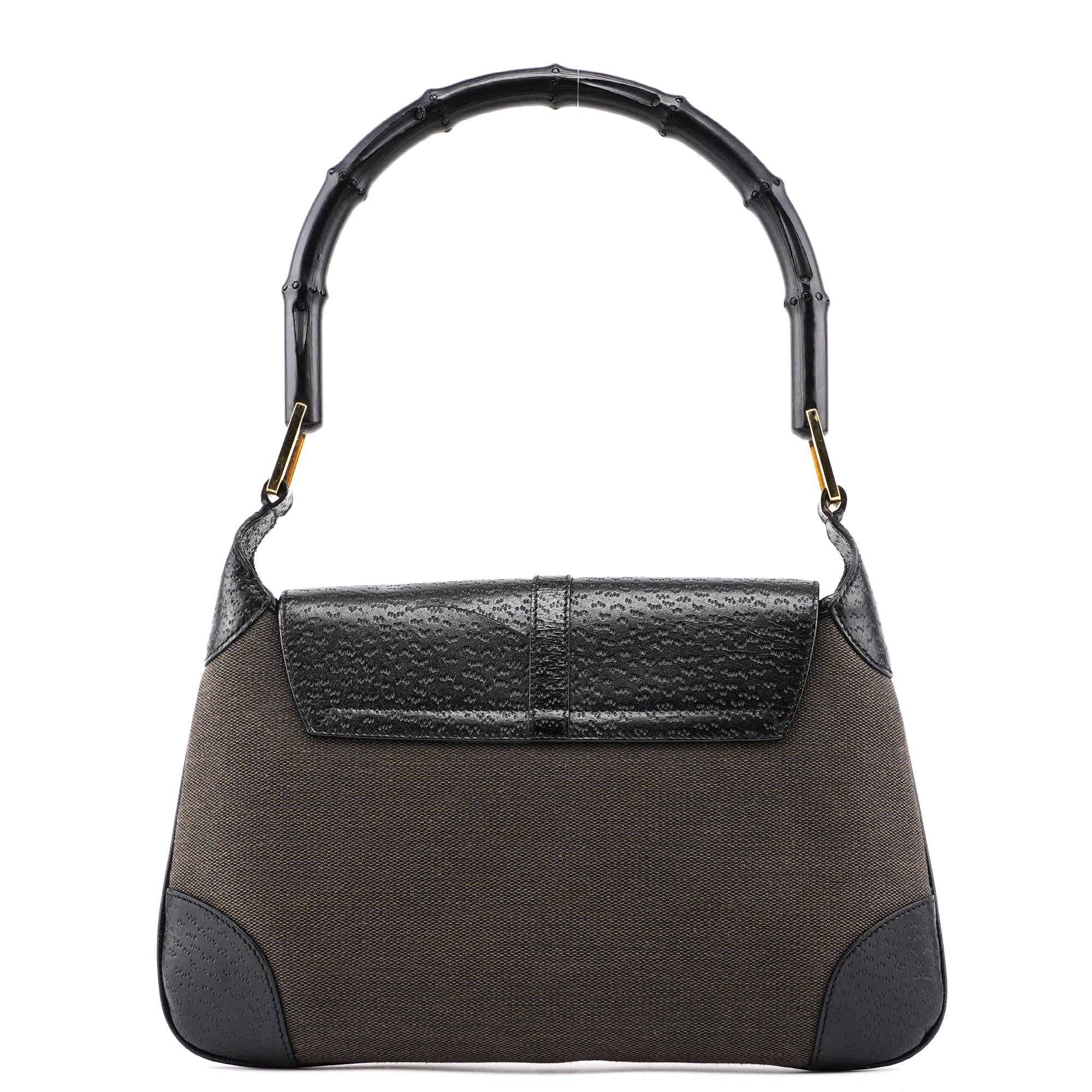 Brown Canvas Leather Jackie Bamboo Shoulder Bag