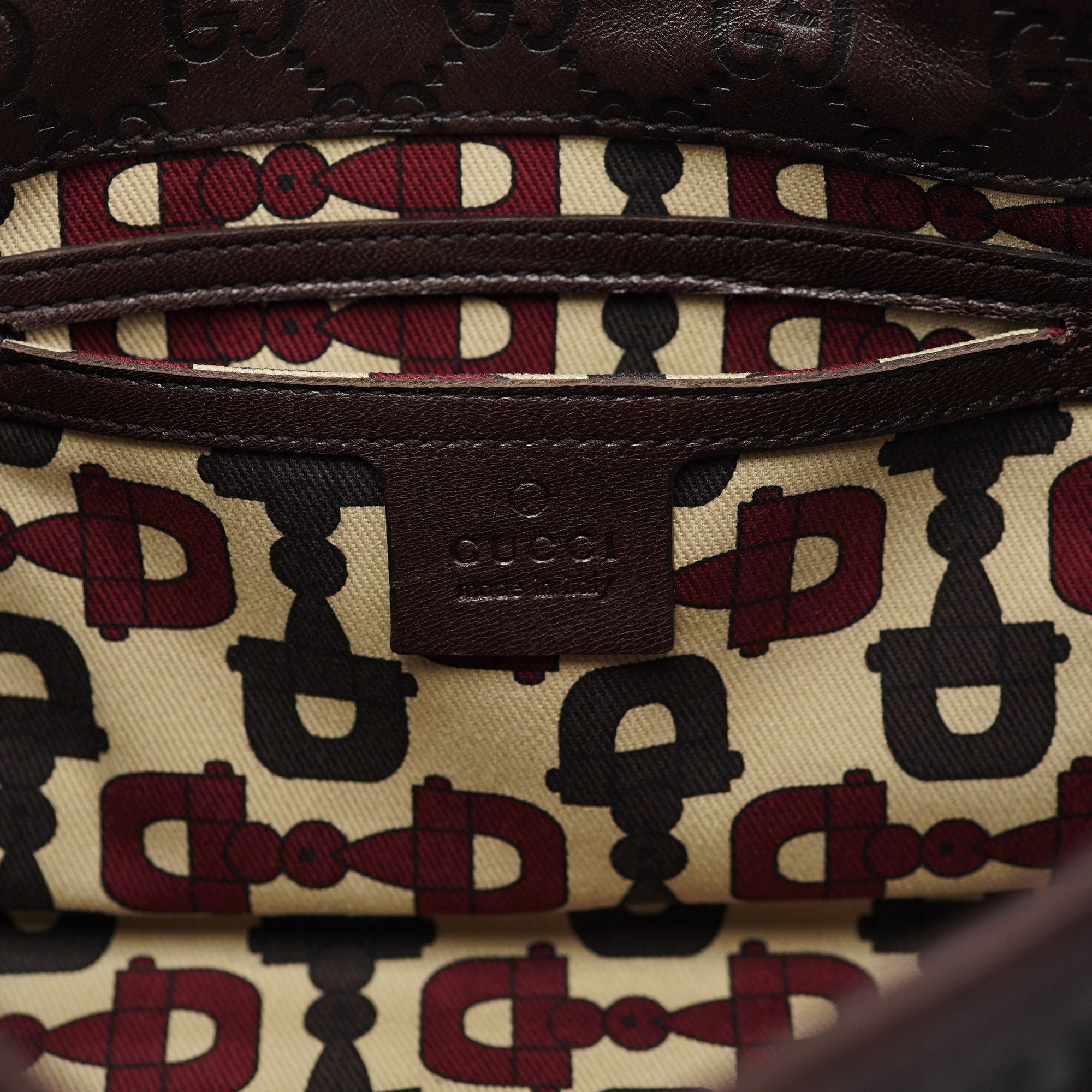 Brown GG Calfskin Embossed Jackie Shoulder Bag