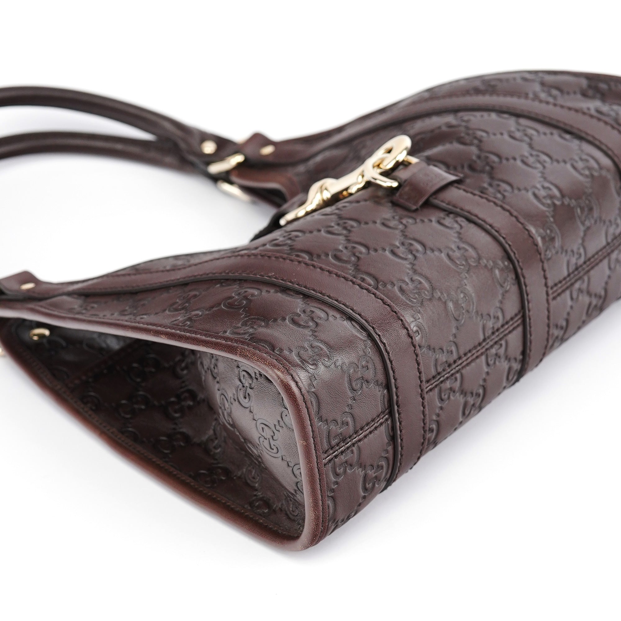 Brown GG Calfskin Embossed Jackie Shoulder Bag