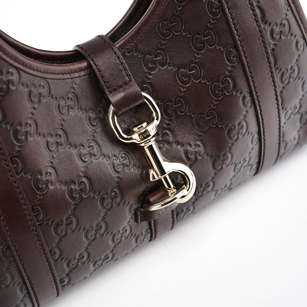 Brown GG Calfskin Embossed Jackie Shoulder Bag