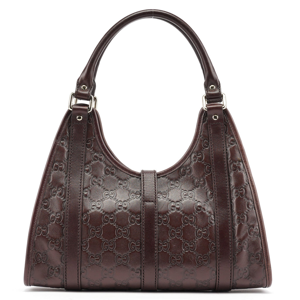 Brown GG Calfskin Embossed Jackie Shoulder Bag