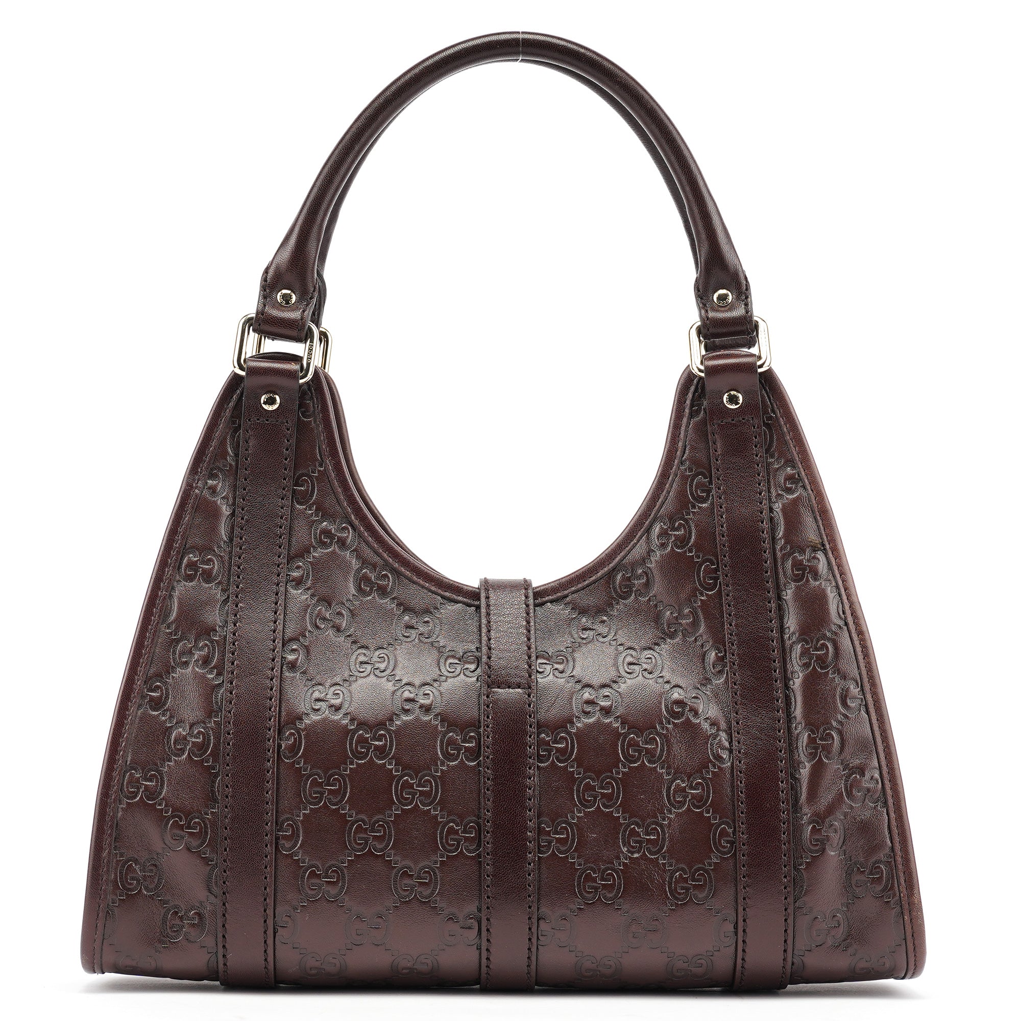 Brown GG Calfskin Embossed Jackie Shoulder Bag