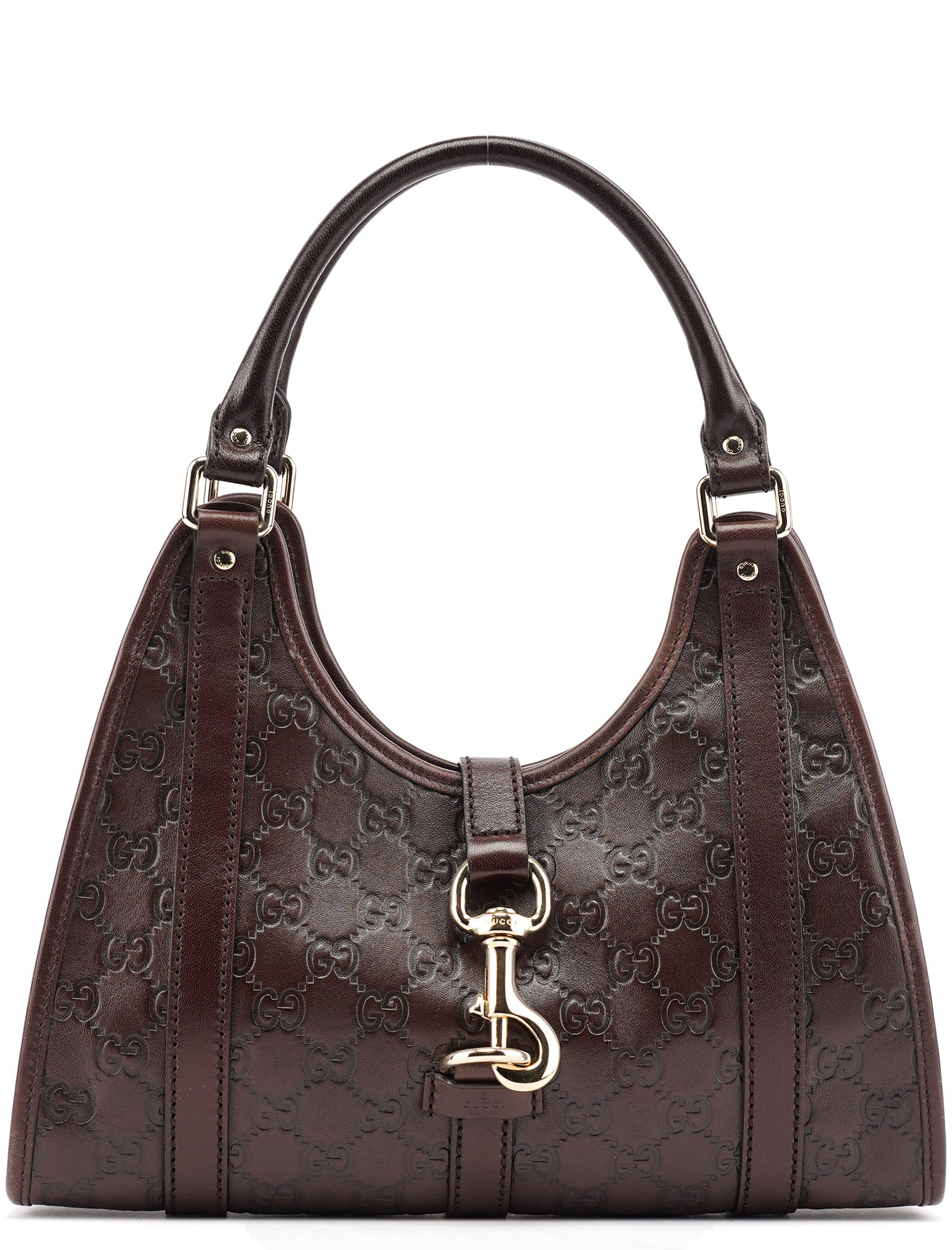 Brown GG Calfskin Embossed Jackie Shoulder Bag