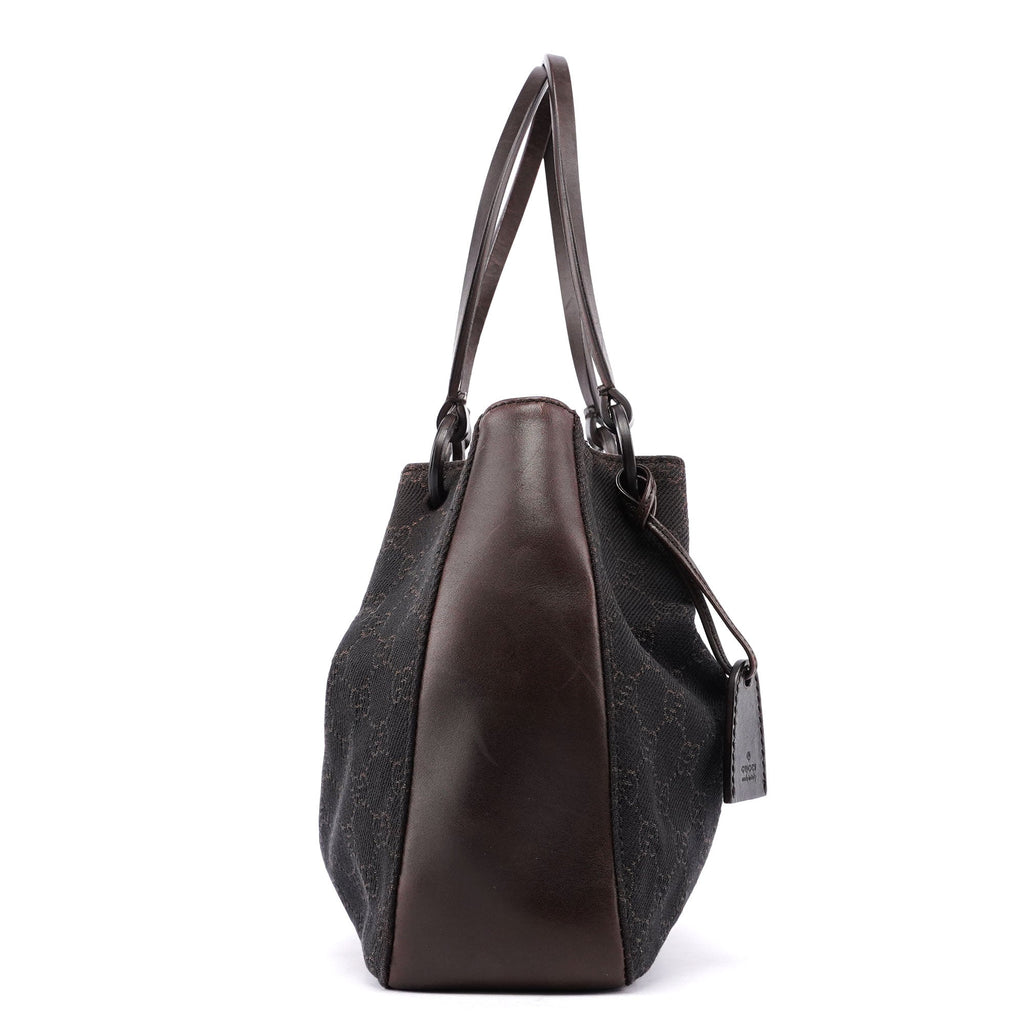 Brown GG Canvas Leather Tote Bag