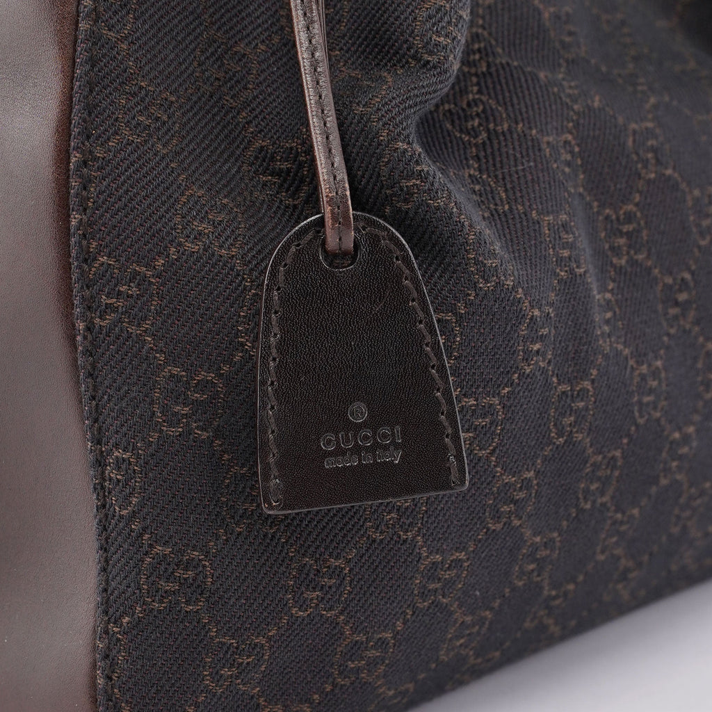 Brown GG Canvas Leather Tote Bag