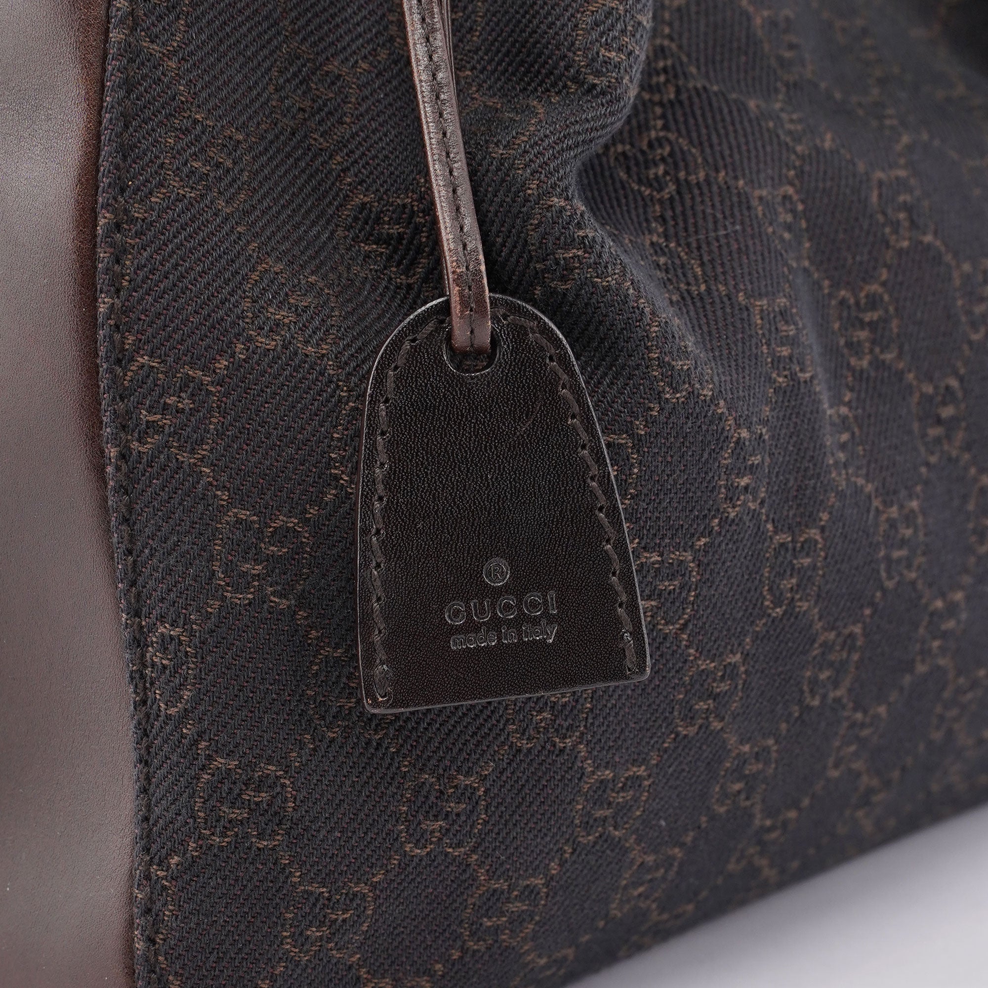 Brown GG Canvas Leather Tote Bag