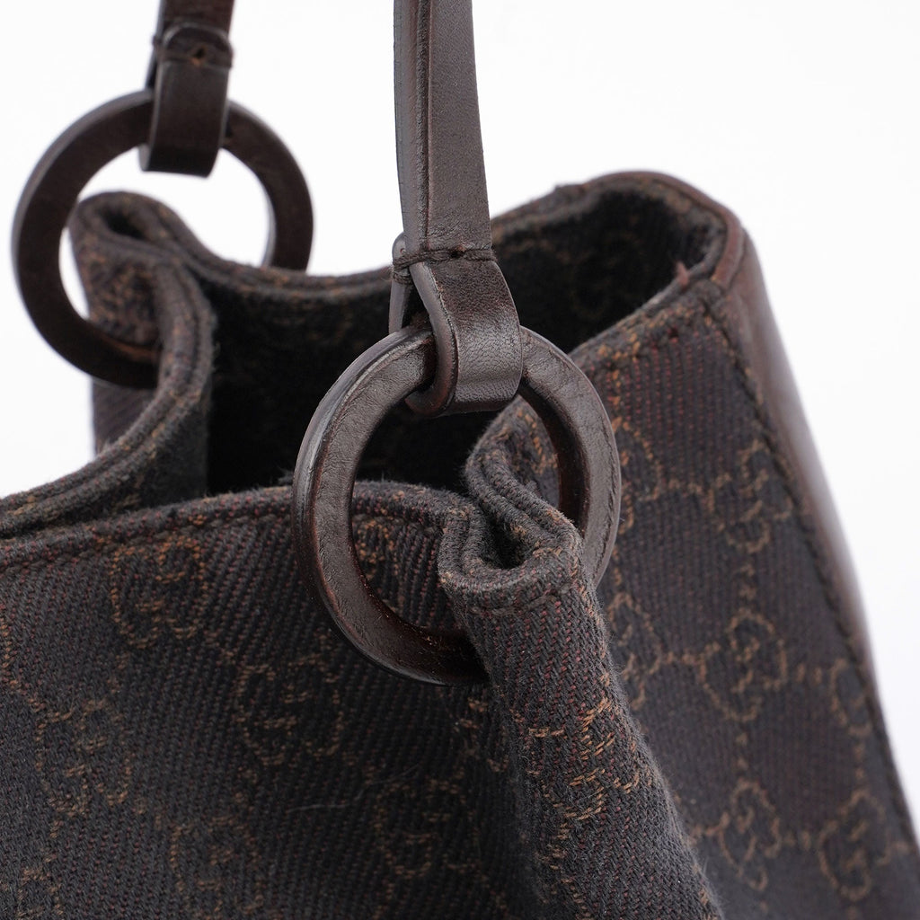 Brown GG Canvas Leather Tote Bag