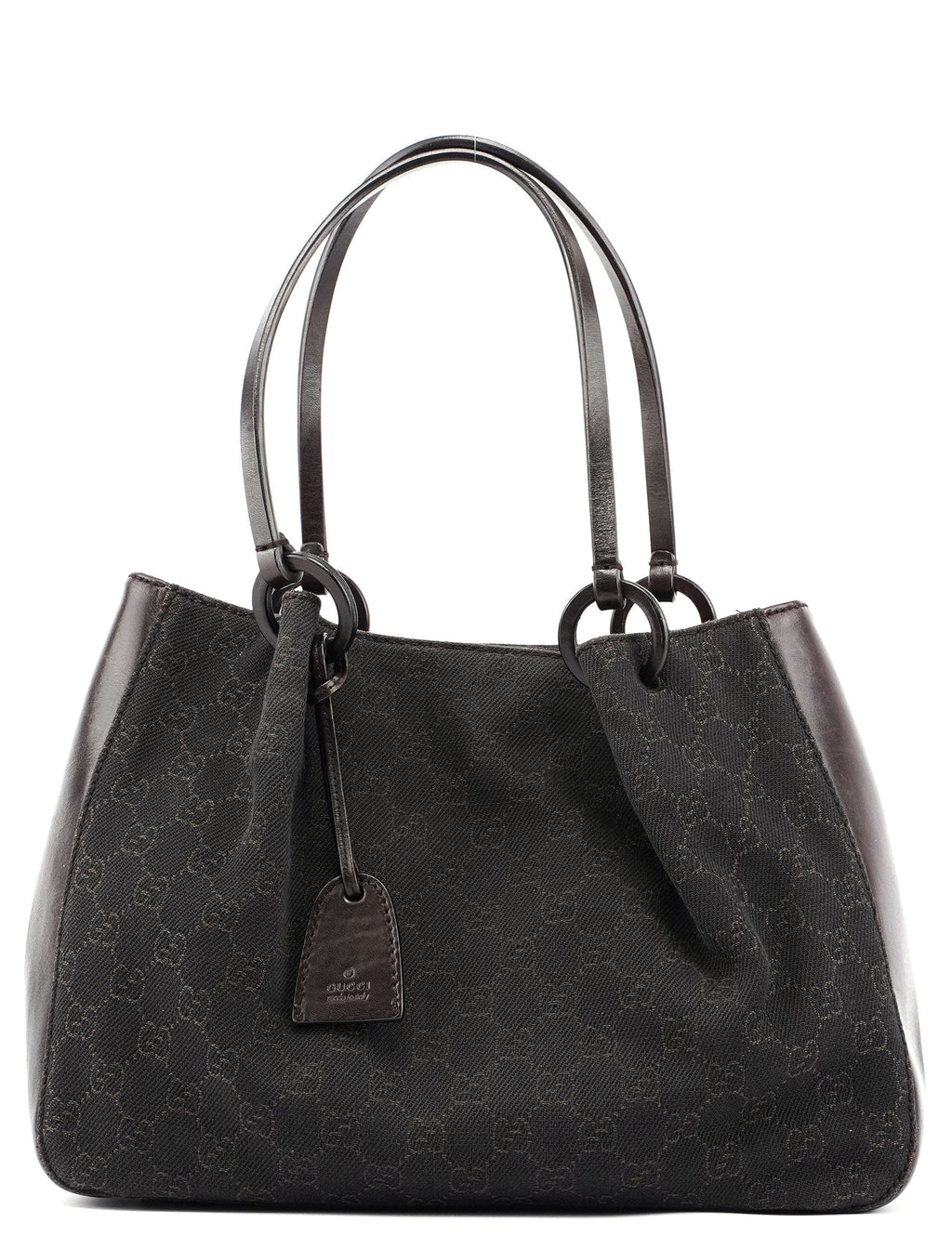 Brown GG Canvas Leather Tote Bag