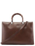 Brown Leather Bamboo 2-Way Tote