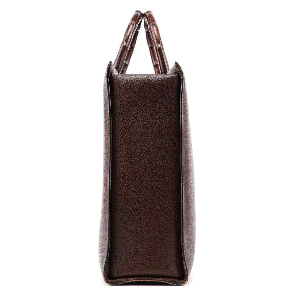 Brown Leather Bamboo 2-Way Tote