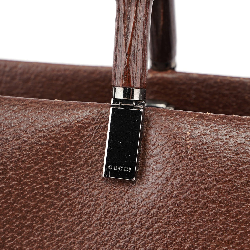 Brown Leather Bamboo 2-Way Tote