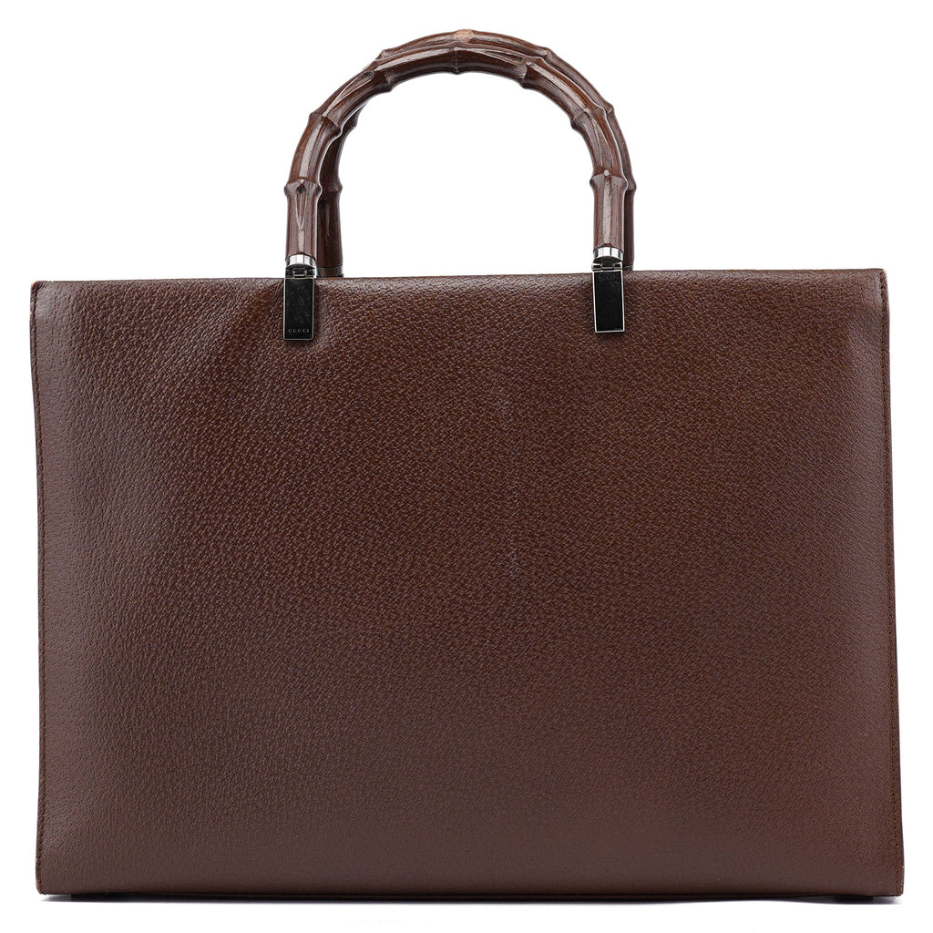Brown Leather Bamboo 2-Way Tote Bag