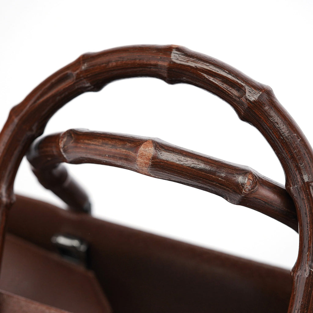 Brown Leather Bamboo 2-Way Tote Bag