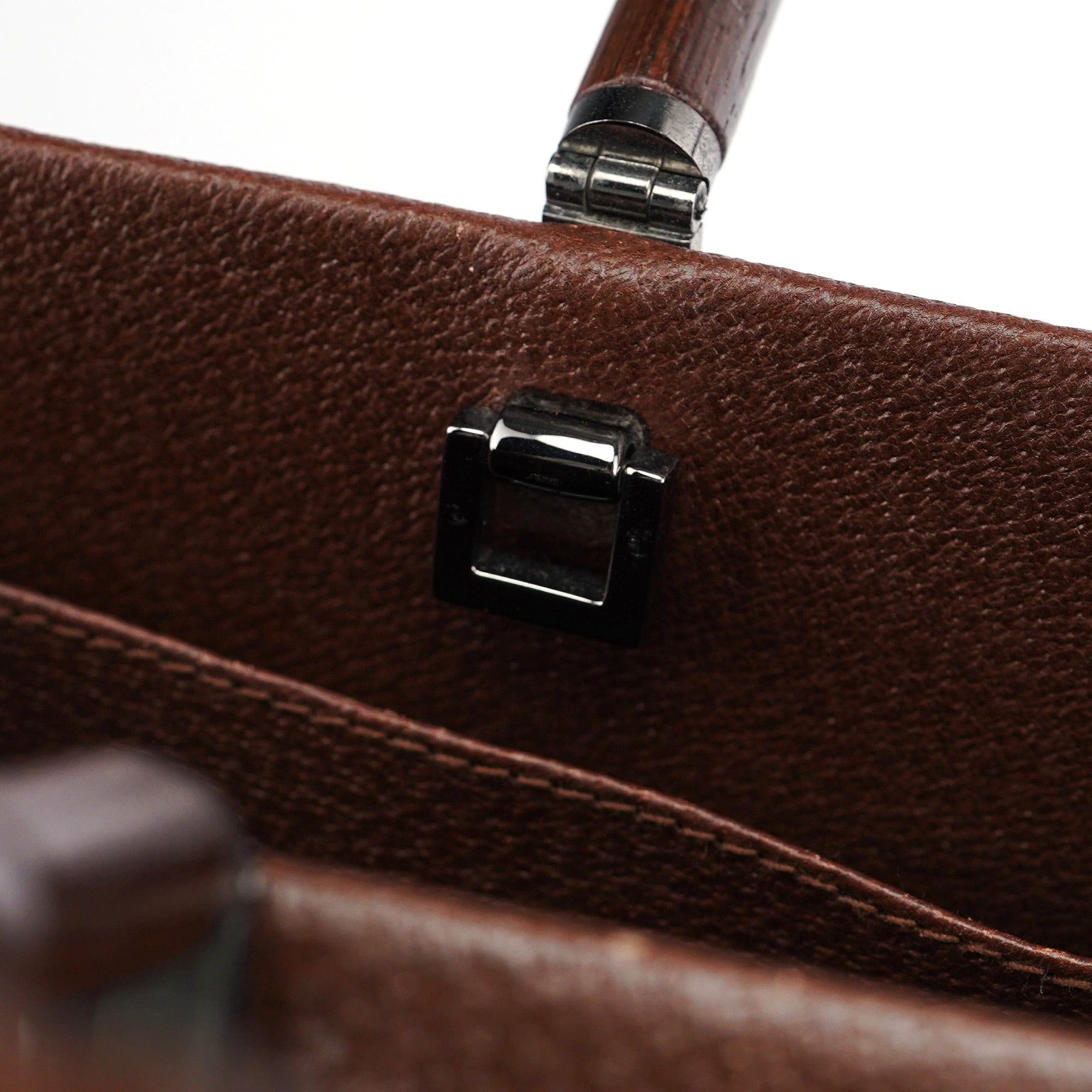 Brown Leather Bamboo 2-Way Tote Bag