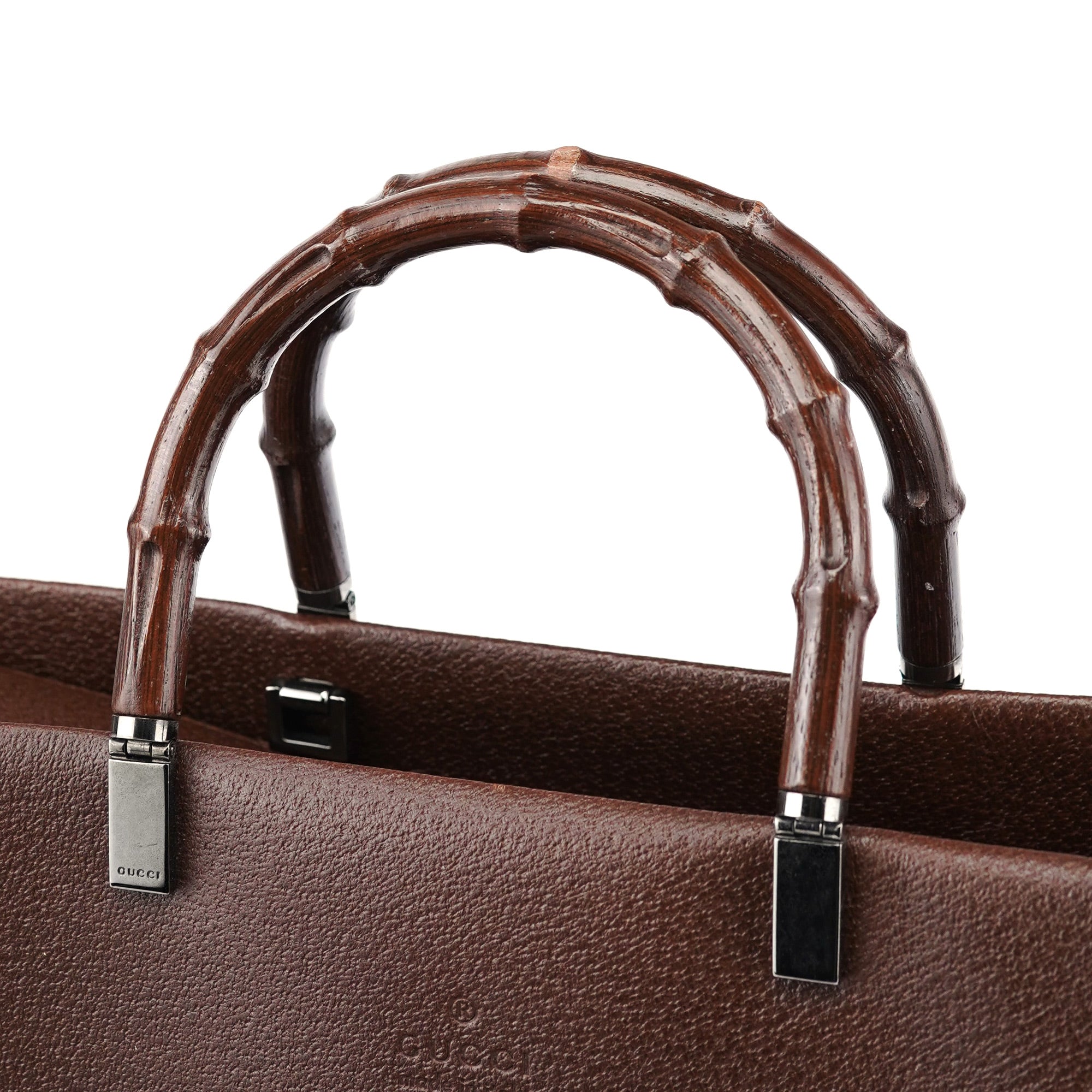 Brown Leather Bamboo 2-Way Tote Bag