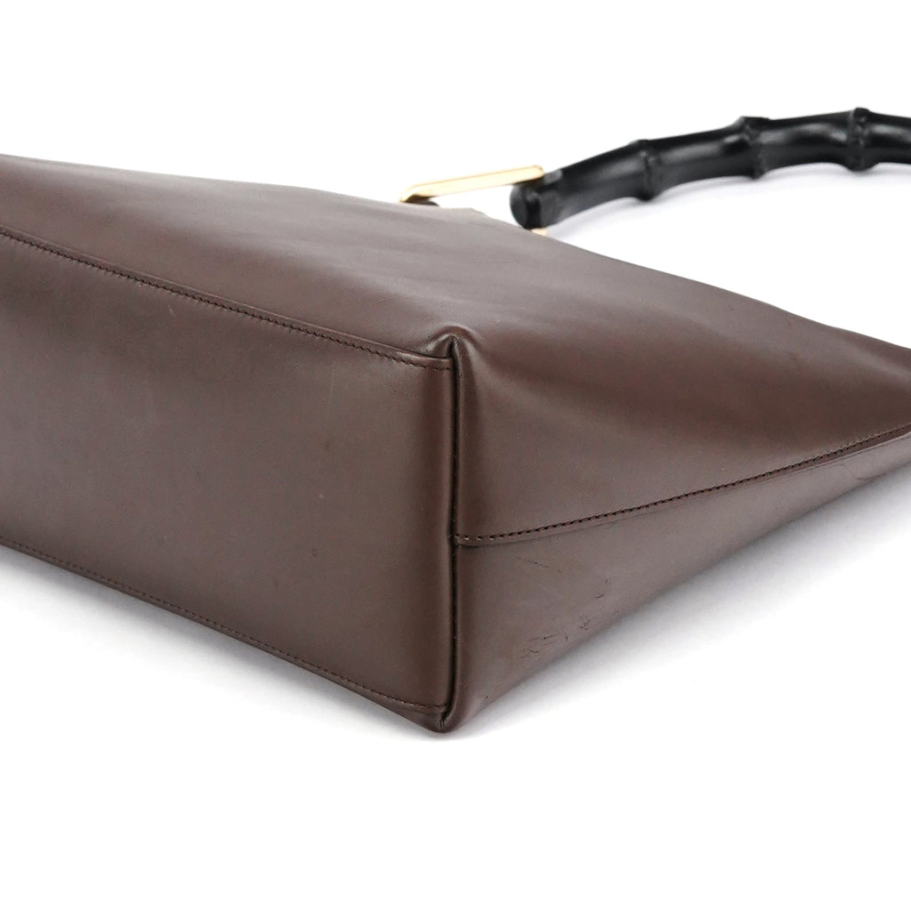 Brown Leather Bamboo Shoulder Bag