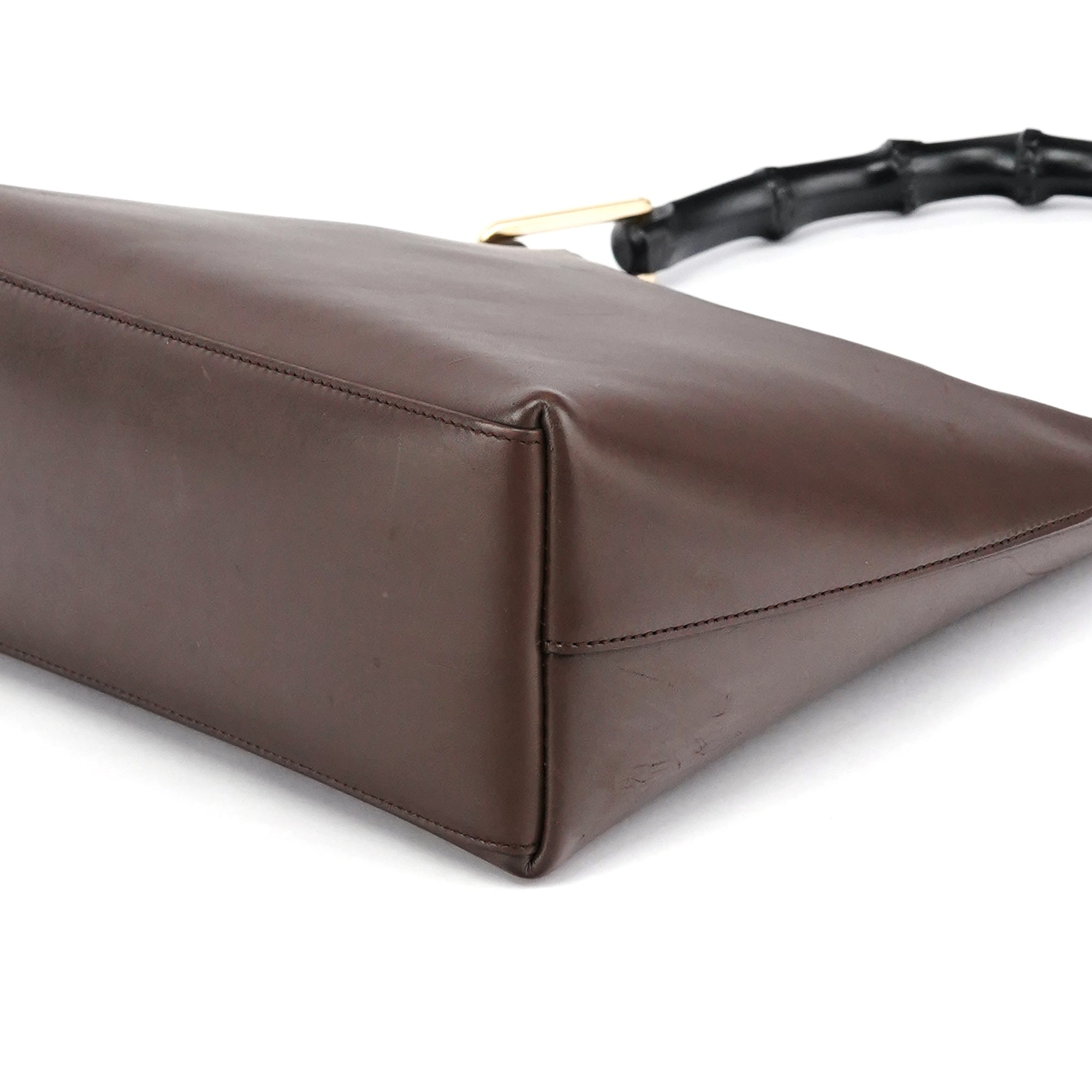 Brown Leather Bamboo Shoulder Bag