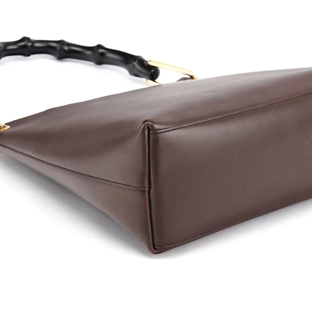 Brown Leather Bamboo Shoulder Bag