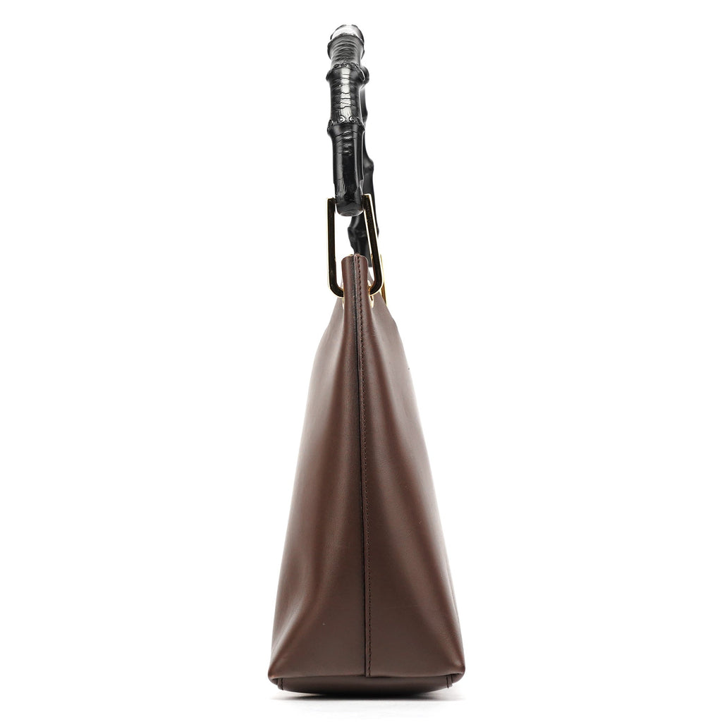 Brown Leather Bamboo Shoulder Bag