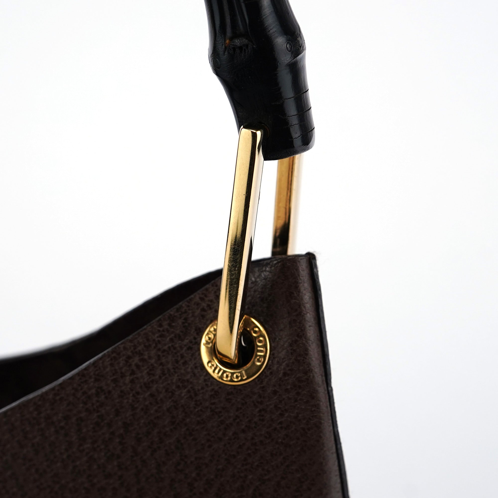 Brown Leather Bamboo Shoulder Bag