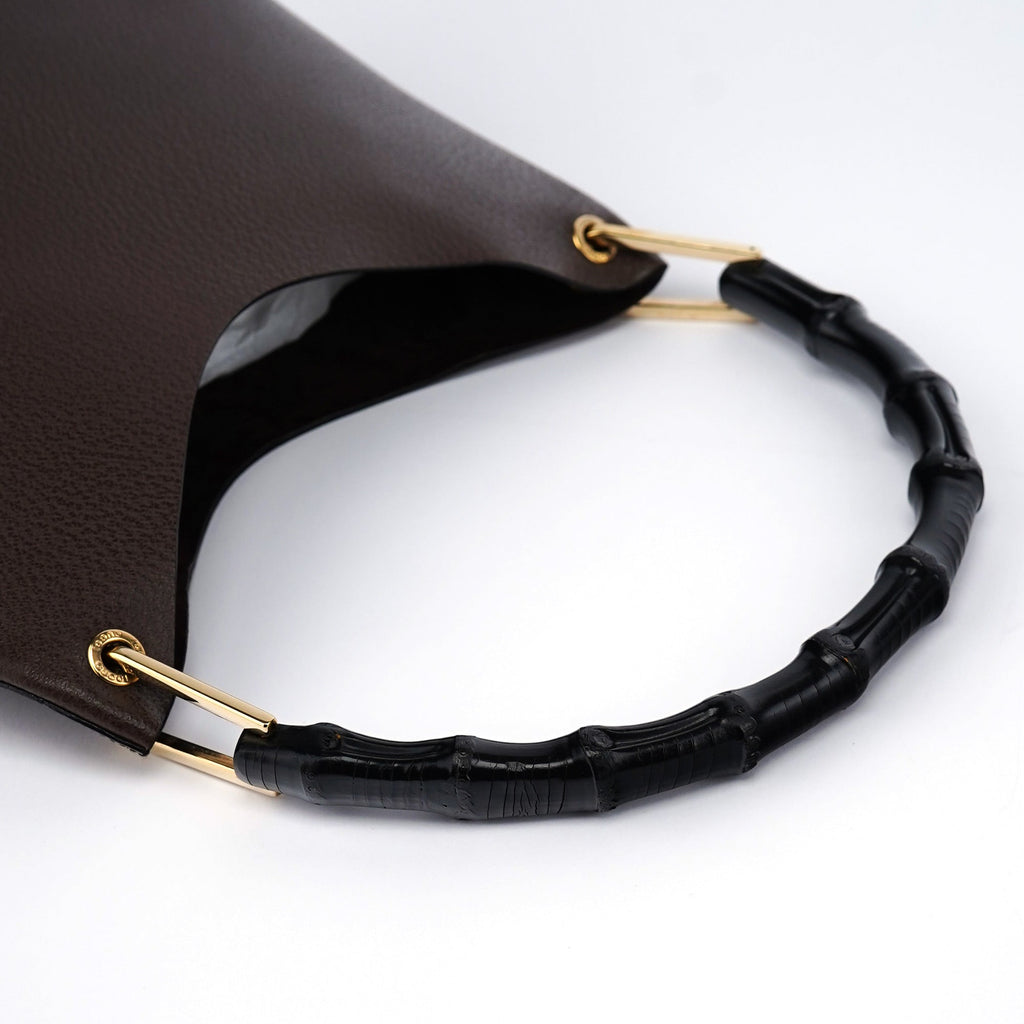 Brown Leather Bamboo Shoulder Bag