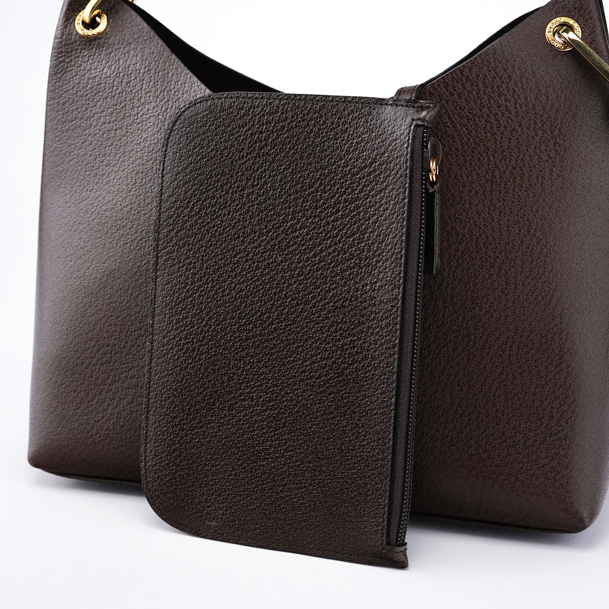 Brown Leather Bamboo Shoulder Bag