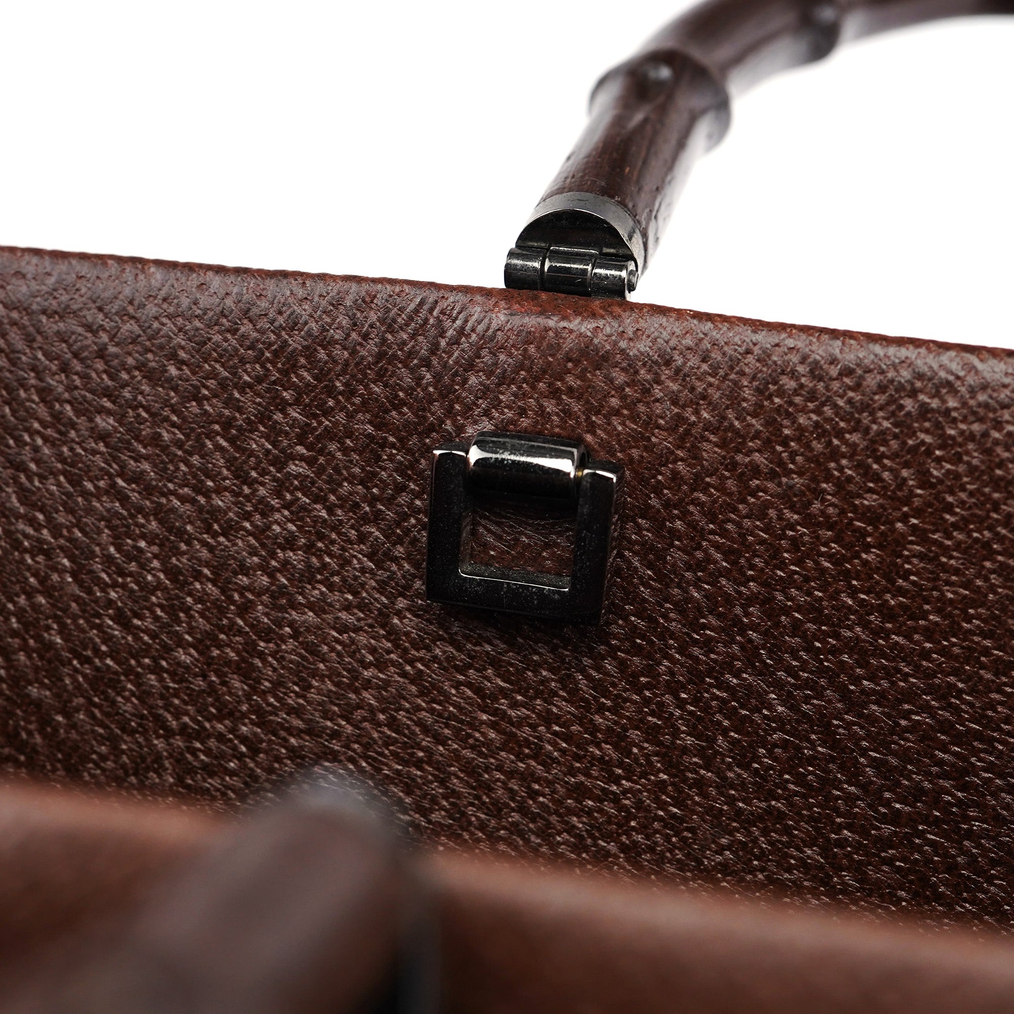 Brown Leather Bamboo Tote Bag