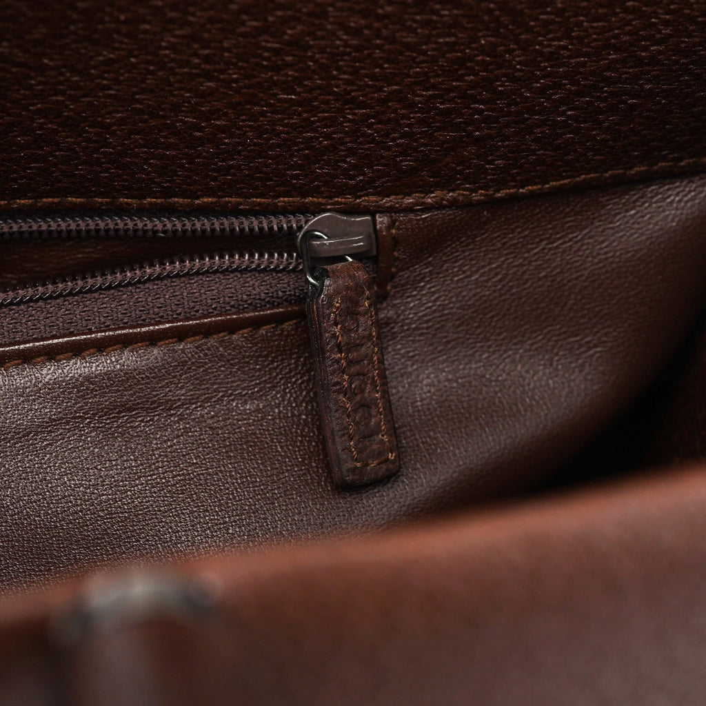 Brown Leather Bamboo Tote Bag