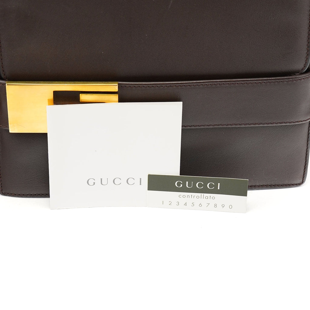 Brown Leather Square G Flap Shoulder Bag