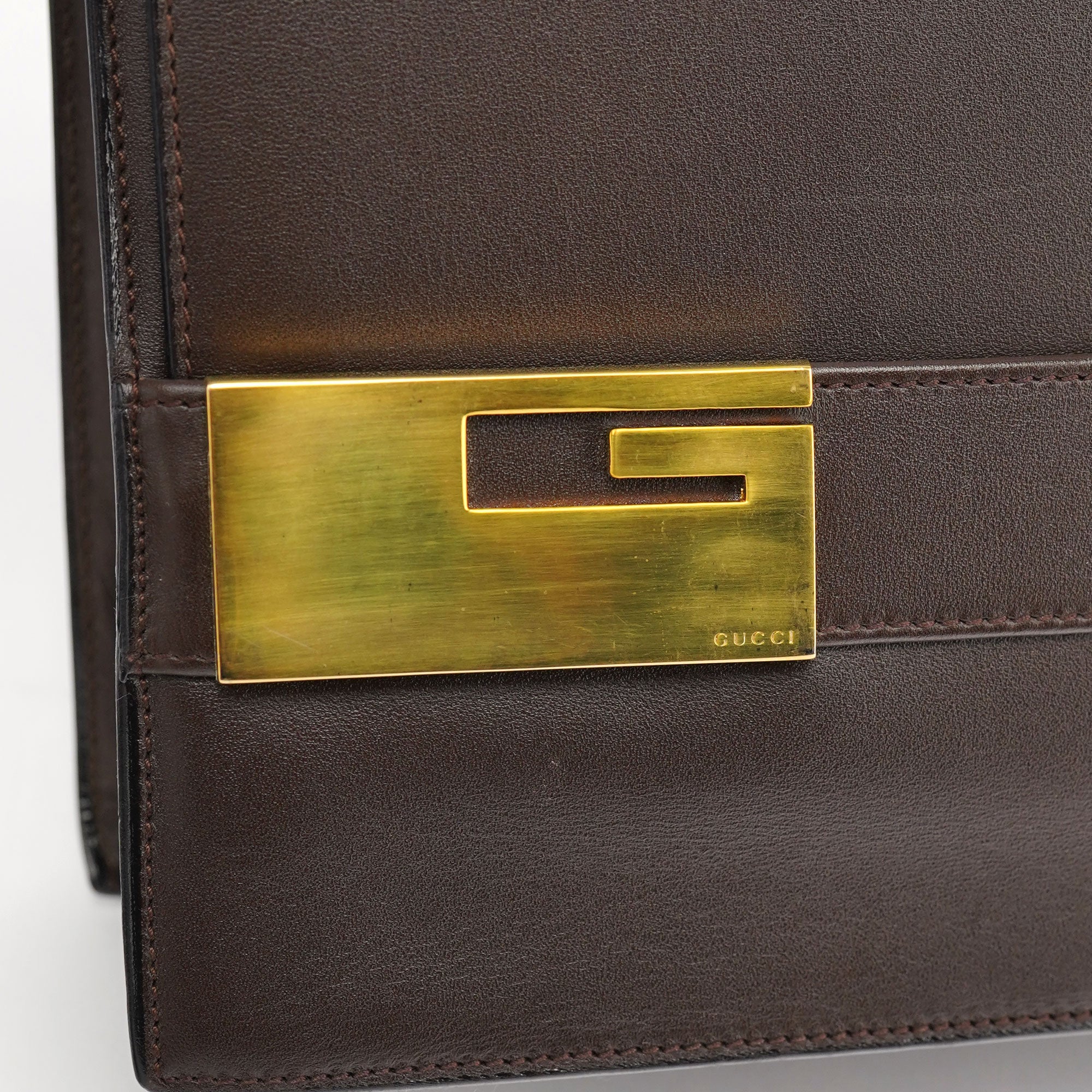 Brown Leather Square G Flap Shoulder Bag