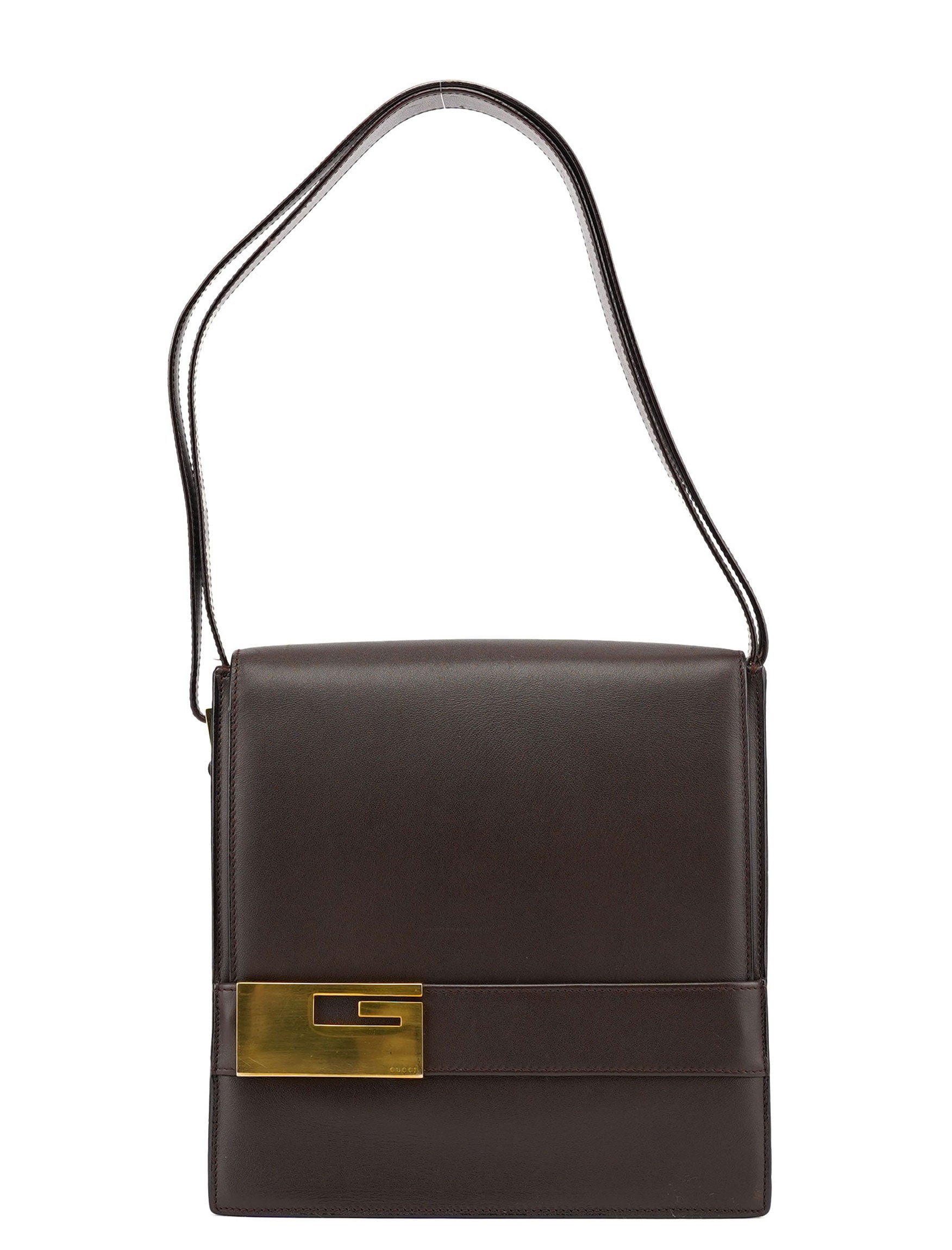 Brown Leather Square G Flap Shoulder Bag