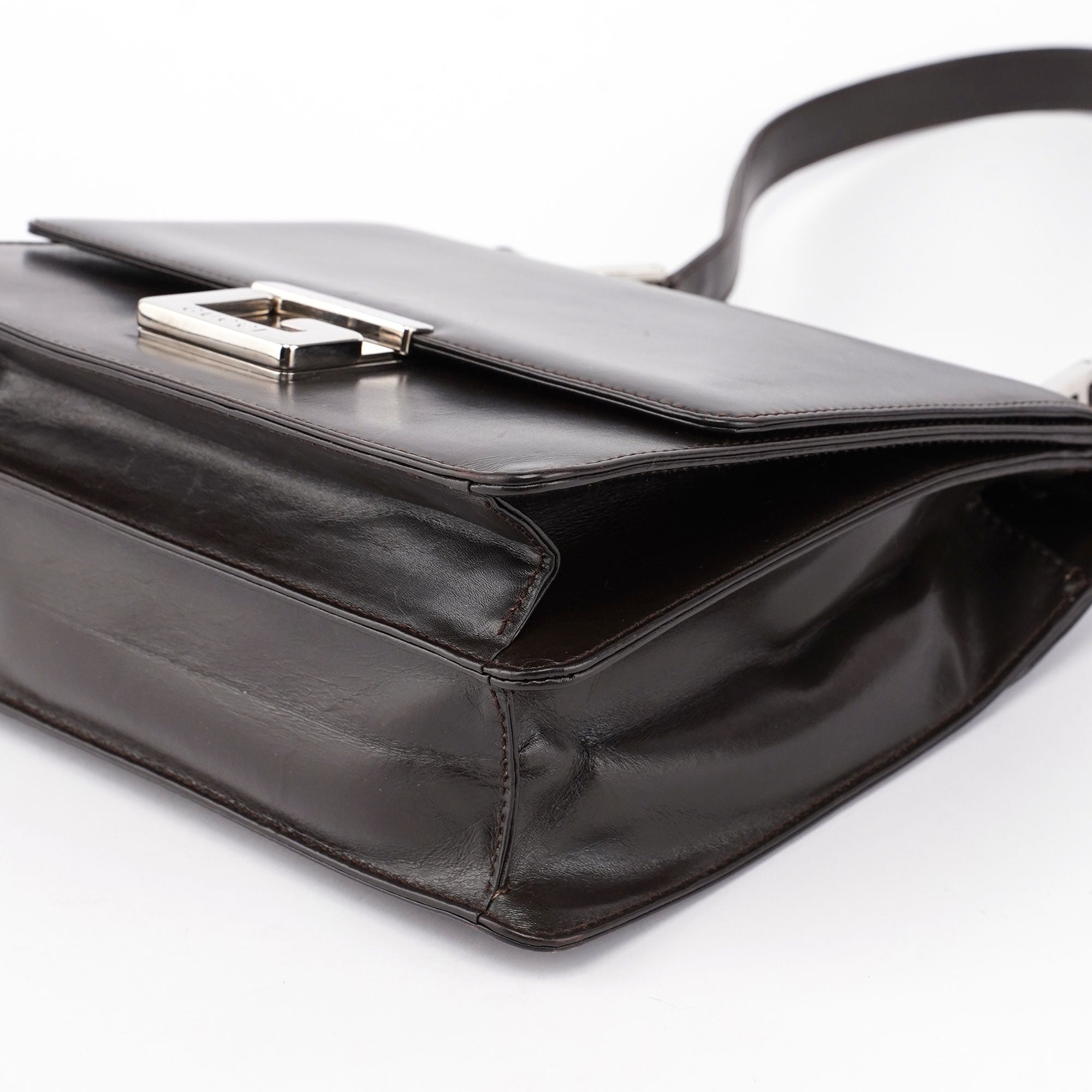 Brown Leather Square G Shoulder Bag