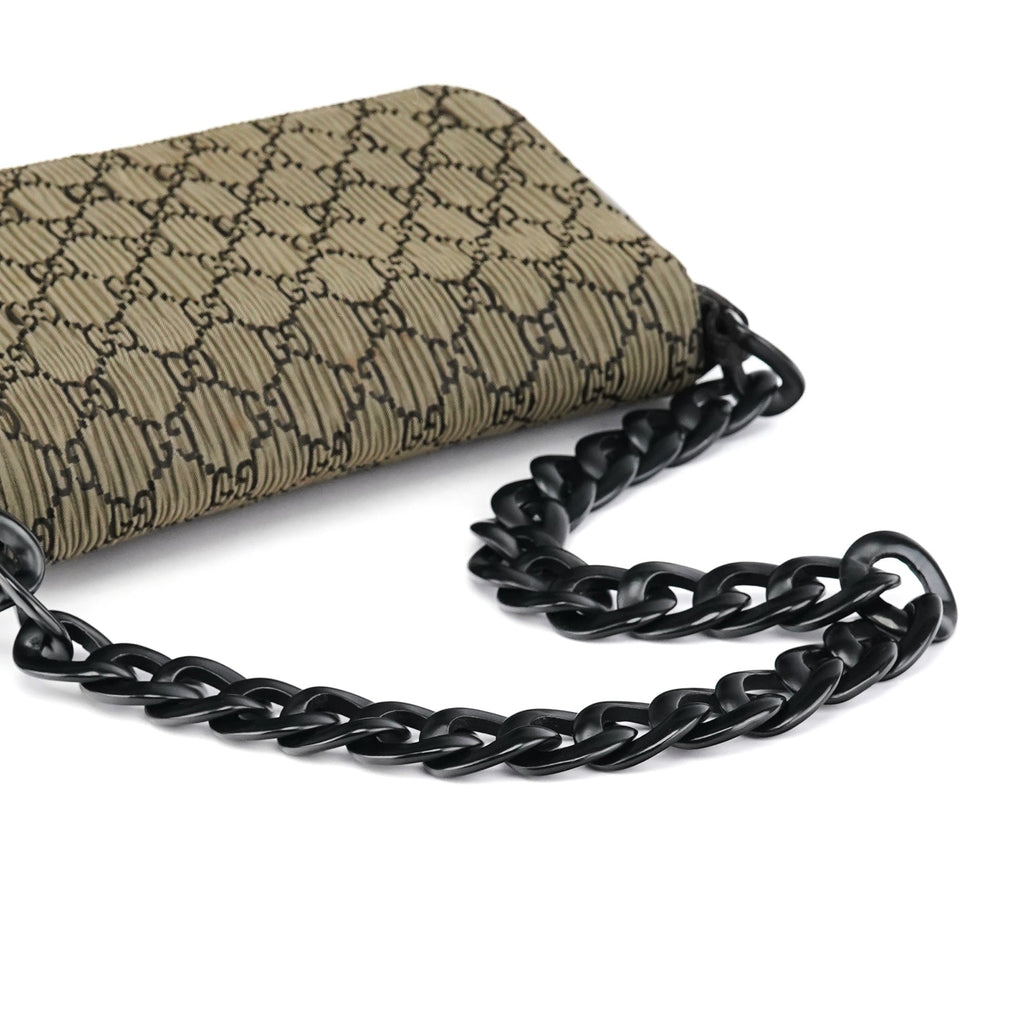 Brown Pleated GG Wood Chain Shoulder Bag