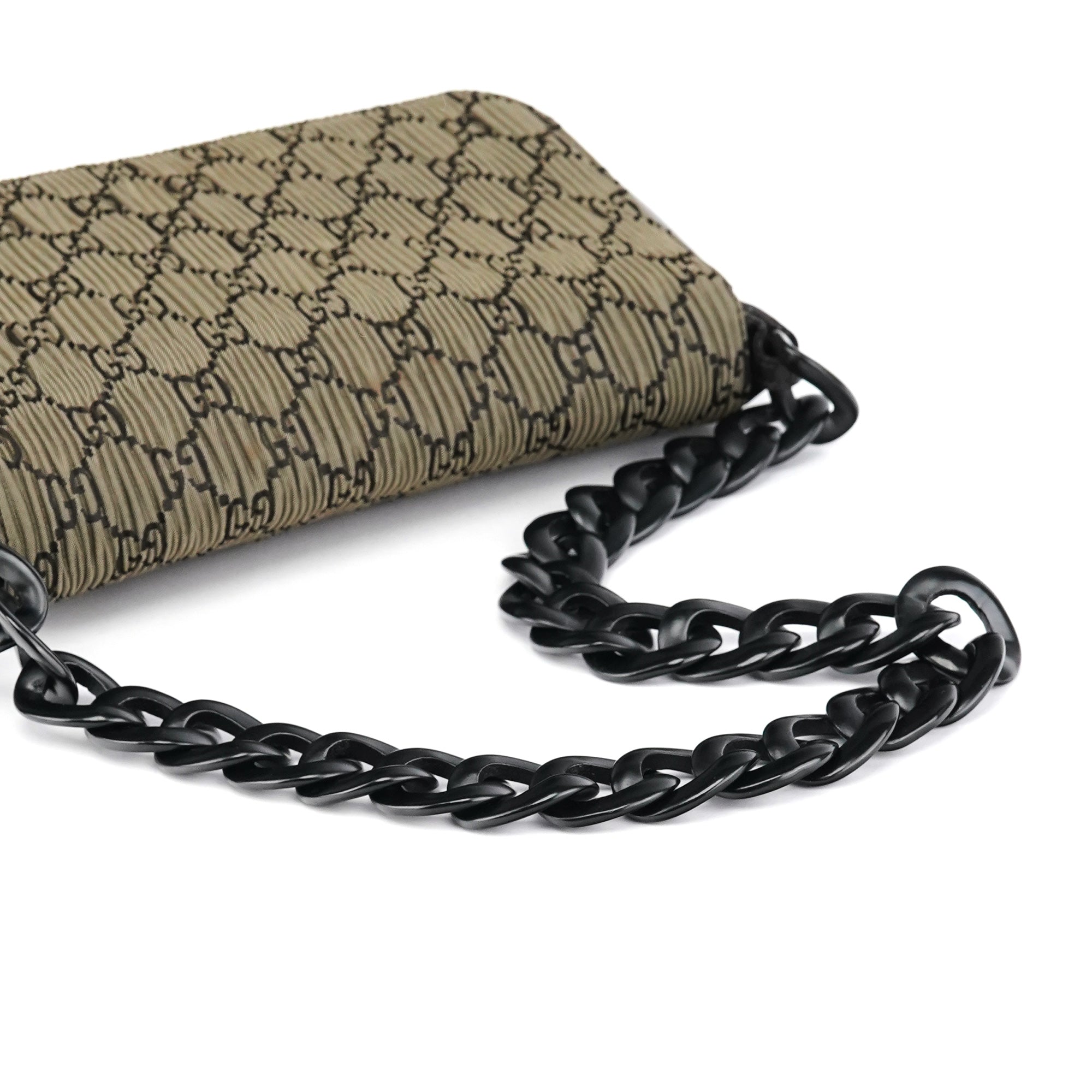 Brown Pleated GG Wood Chain Shoulder Bag