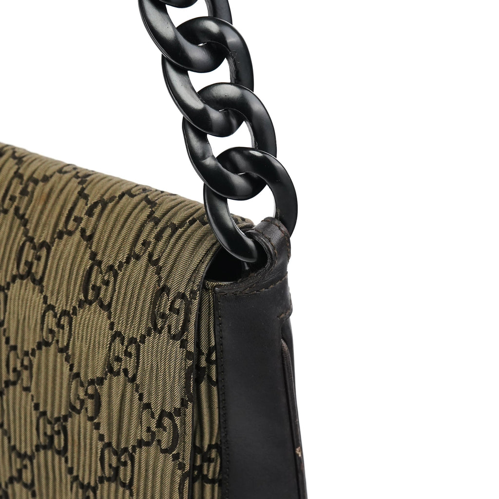 Brown Pleated GG Wood Chain Shoulder Bag
