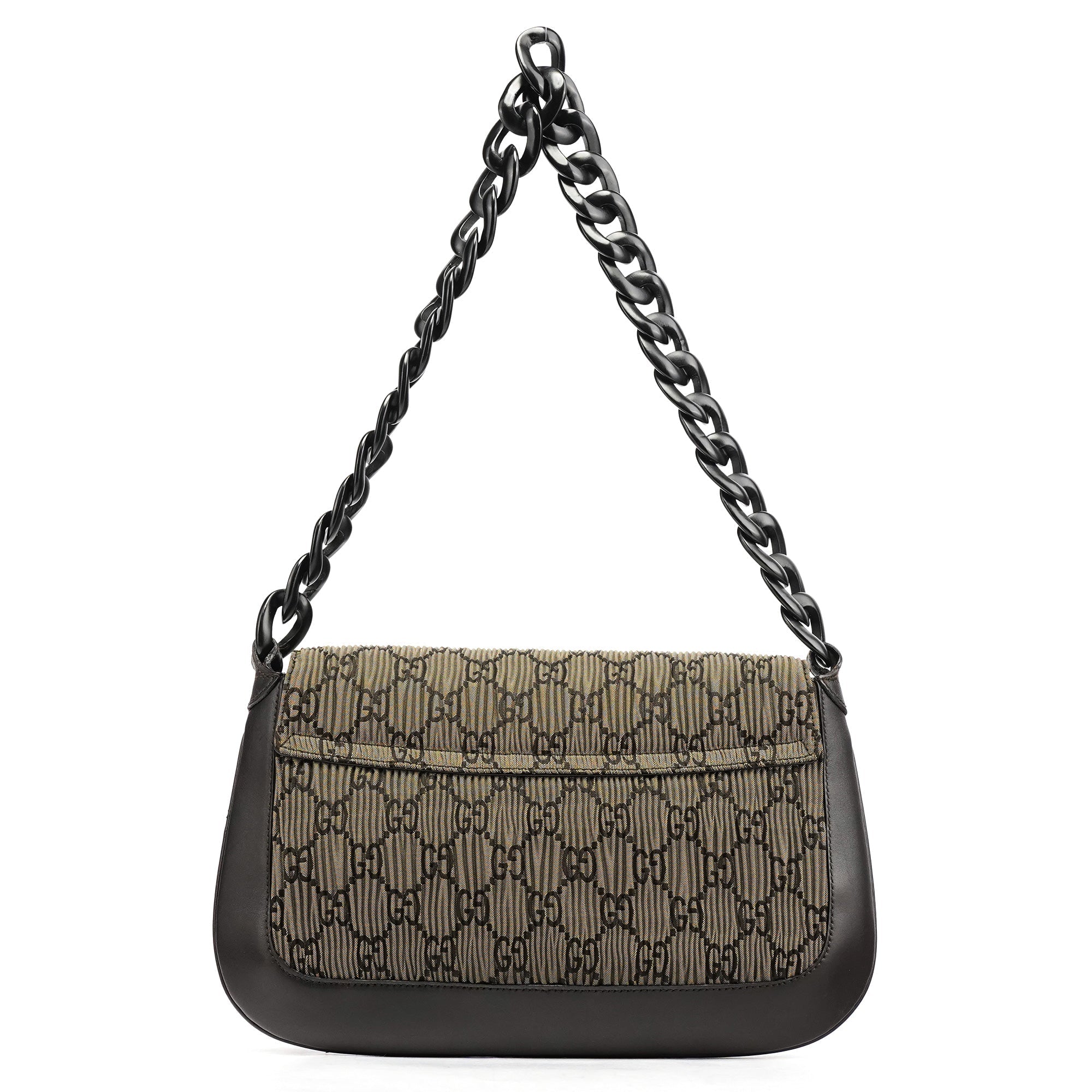 Brown Pleated GG Wood Chain Shoulder Bag