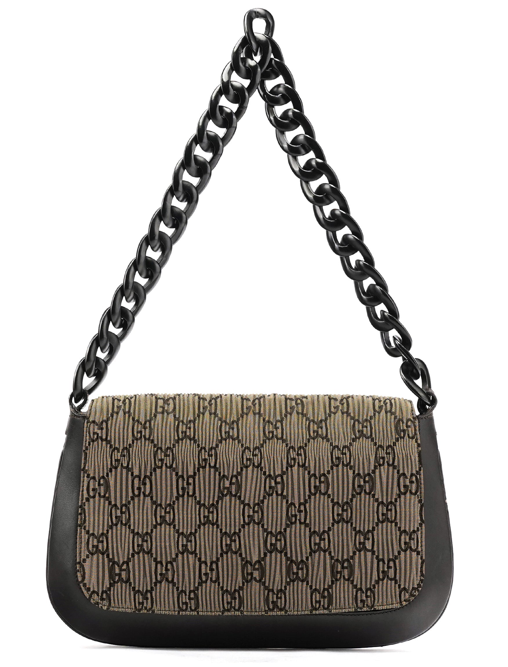 Brown Pleated GG Wood Chain Shoulder Bag