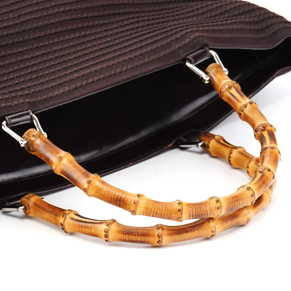 Brown Quilted Nylon Bamboo 2-Way Tote bag