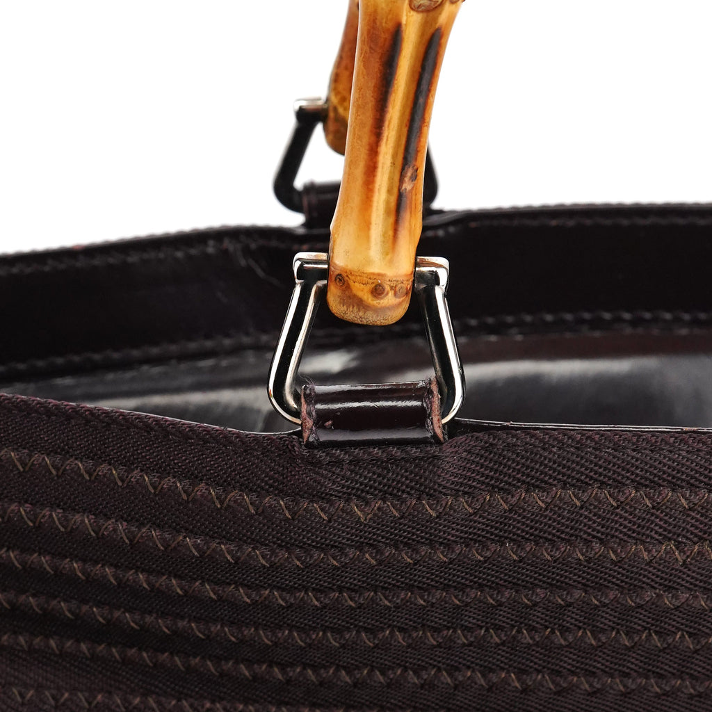 Brown Quilted Nylon Bamboo 2-Way Tote bag