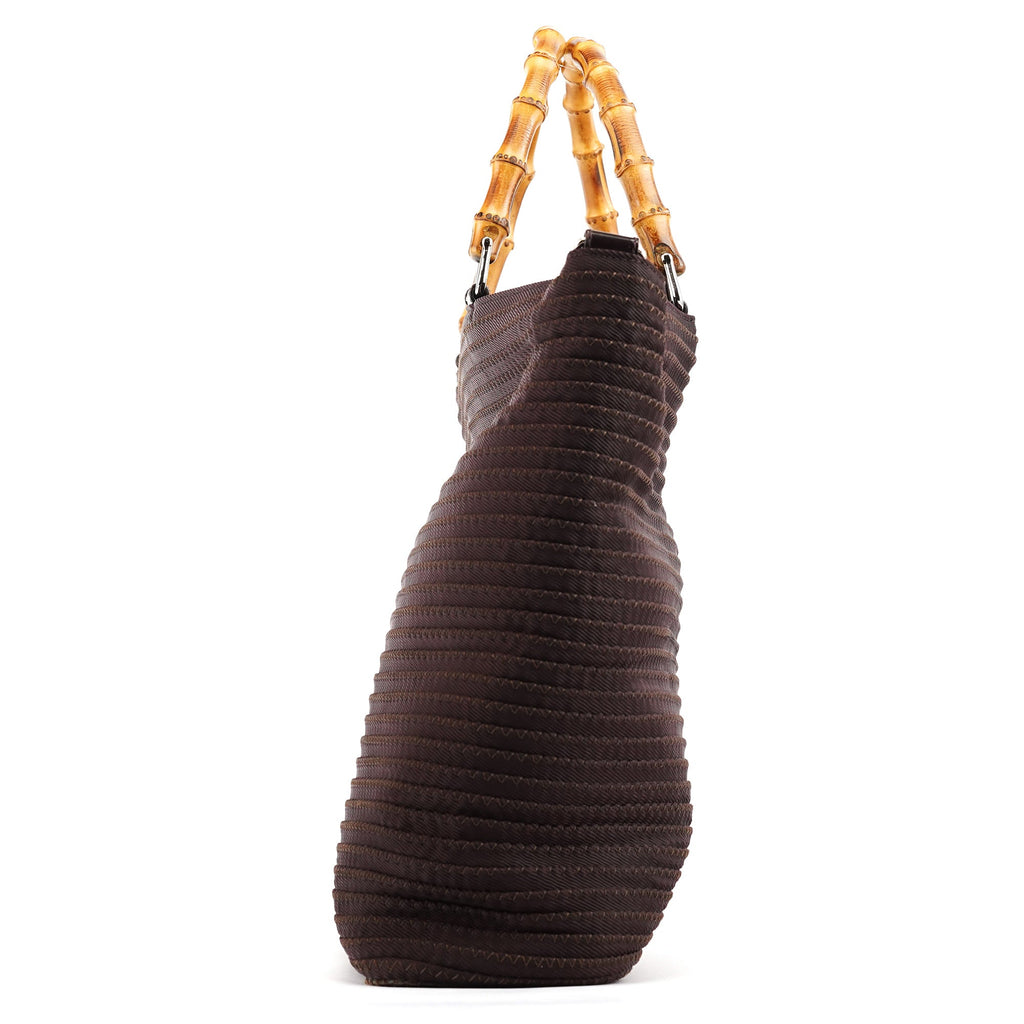 Brown Quilted Nylon Bamboo 2-Way Tote bag