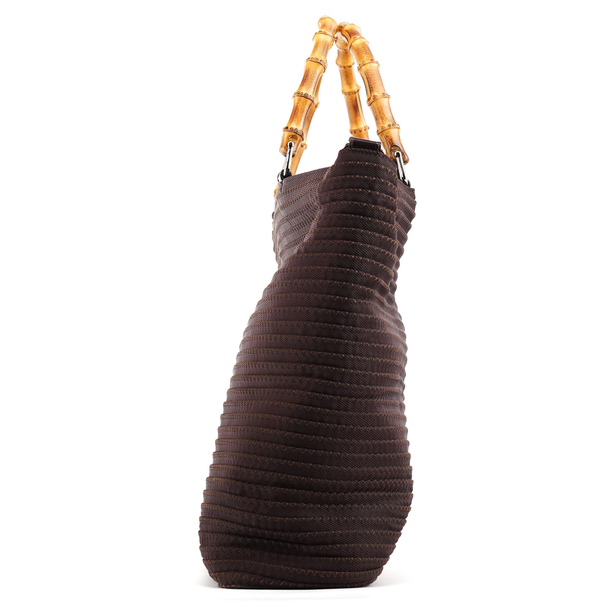 Brown Quilted Nylon Bamboo 2-Way Tote bag