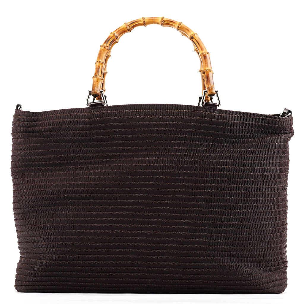 Brown Quilted Nylon Bamboo 2-Way Tote bag