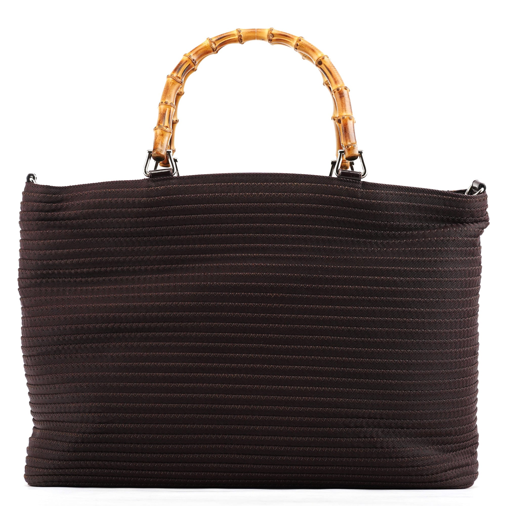 Brown Quilted Nylon Bamboo 2-Way Tote bag