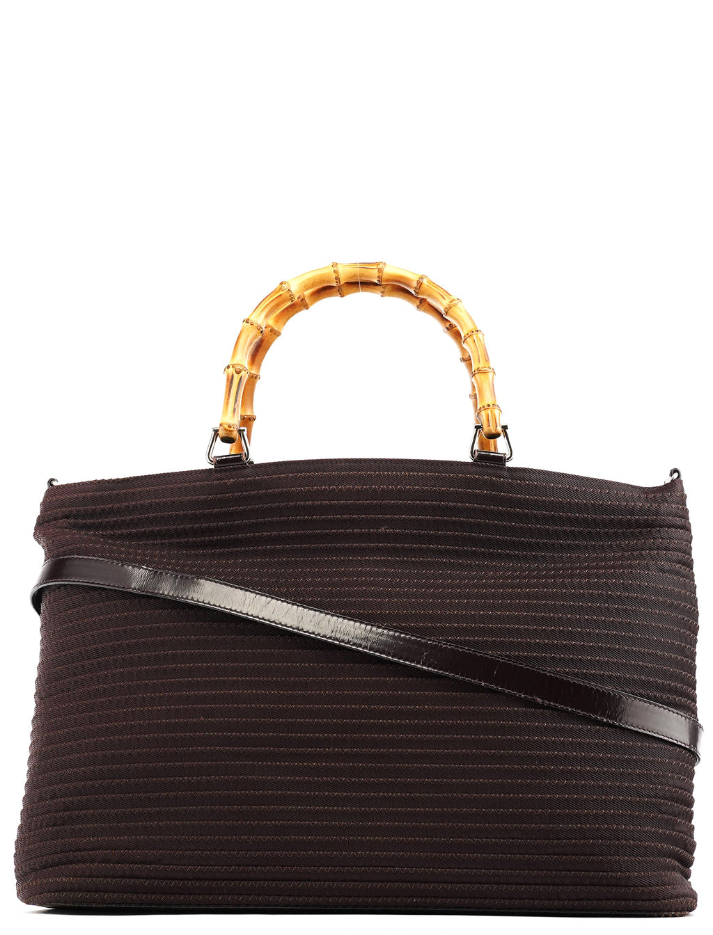 Brown Quilted Nylon Bamboo 2-Way Tote bag