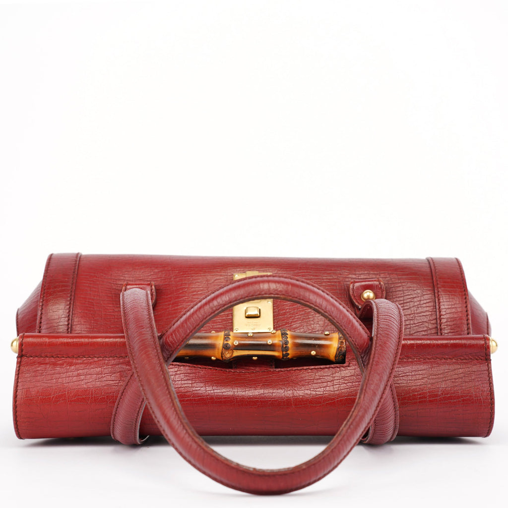 Burgundy Leather Bamboo Bullet Bag