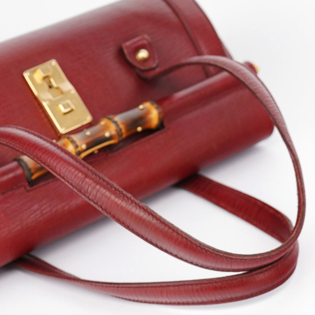 Burgundy Leather Bamboo Bullet Bag