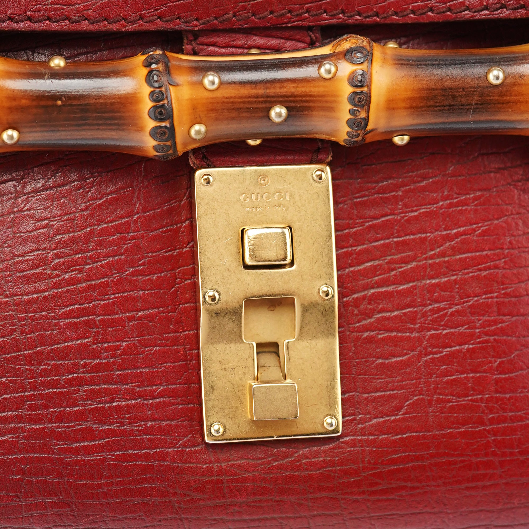 Burgundy Leather Bamboo Bullet Bag